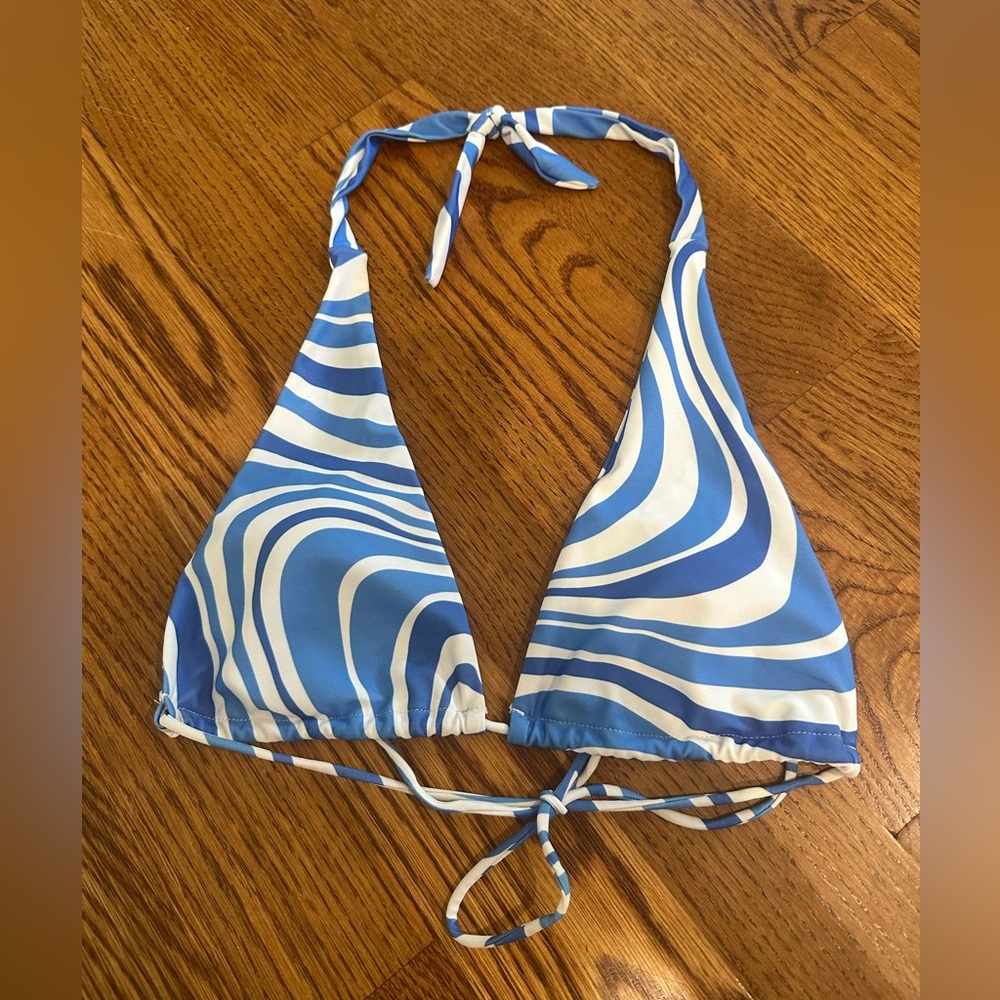 Blue and White Swirl Bikini Top